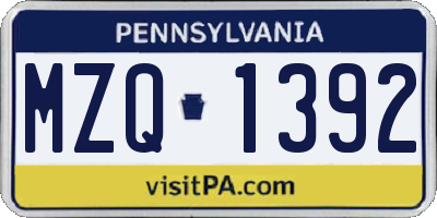 PA license plate MZQ1392