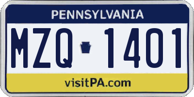 PA license plate MZQ1401