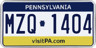 PA license plate MZQ1404