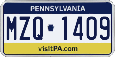 PA license plate MZQ1409