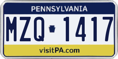 PA license plate MZQ1417