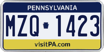 PA license plate MZQ1423