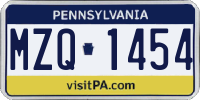 PA license plate MZQ1454