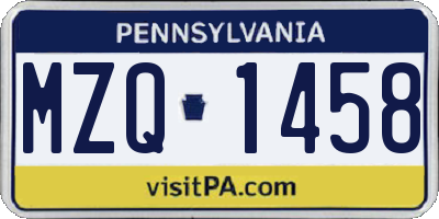 PA license plate MZQ1458