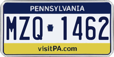 PA license plate MZQ1462