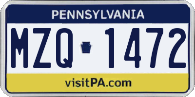 PA license plate MZQ1472
