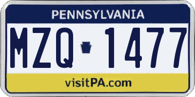 PA license plate MZQ1477