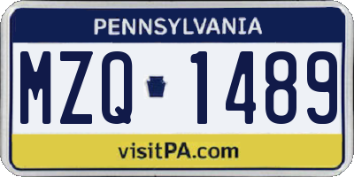 PA license plate MZQ1489
