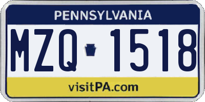 PA license plate MZQ1518