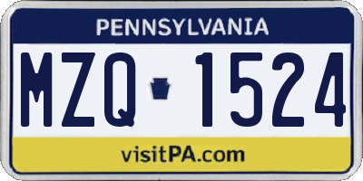 PA license plate MZQ1524