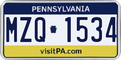 PA license plate MZQ1534