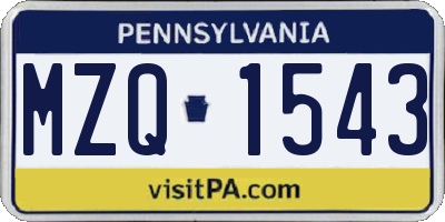 PA license plate MZQ1543