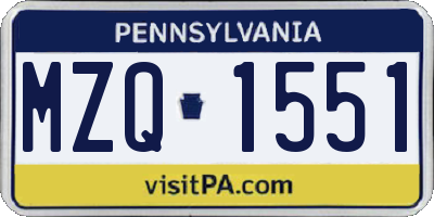 PA license plate MZQ1551