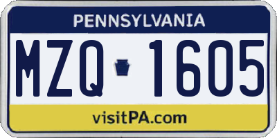 PA license plate MZQ1605