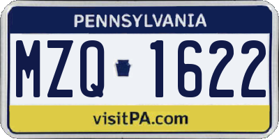 PA license plate MZQ1622