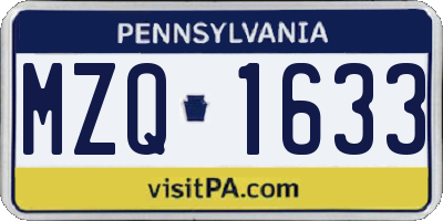 PA license plate MZQ1633