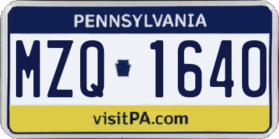PA license plate MZQ1640