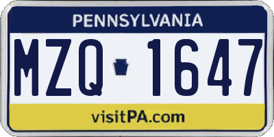 PA license plate MZQ1647