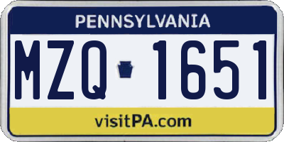 PA license plate MZQ1651