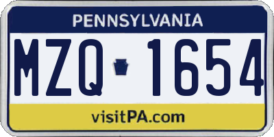 PA license plate MZQ1654