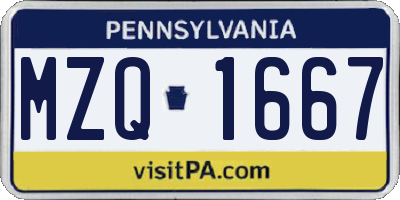 PA license plate MZQ1667