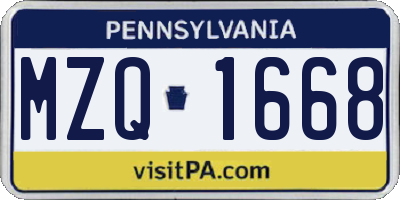 PA license plate MZQ1668