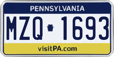 PA license plate MZQ1693