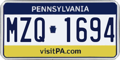 PA license plate MZQ1694