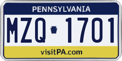 PA license plate MZQ1701