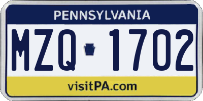 PA license plate MZQ1702