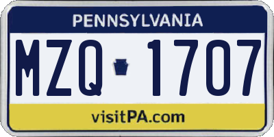 PA license plate MZQ1707