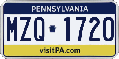 PA license plate MZQ1720