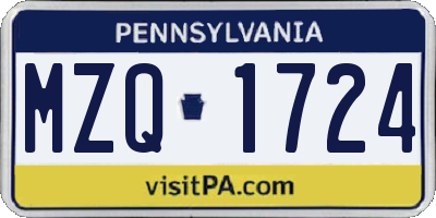 PA license plate MZQ1724