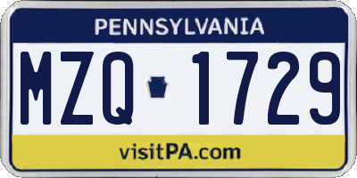 PA license plate MZQ1729