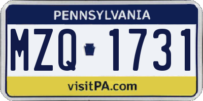 PA license plate MZQ1731