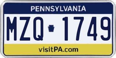 PA license plate MZQ1749