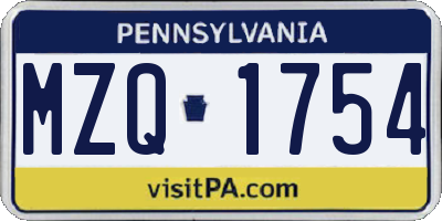 PA license plate MZQ1754