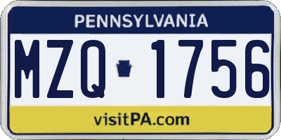 PA license plate MZQ1756