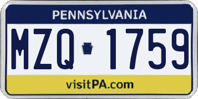 PA license plate MZQ1759