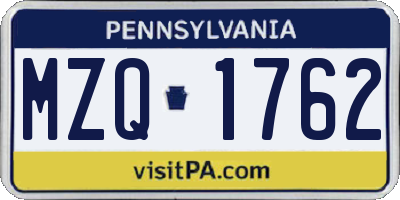 PA license plate MZQ1762
