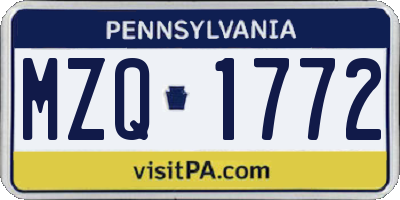 PA license plate MZQ1772
