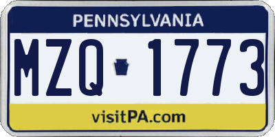 PA license plate MZQ1773