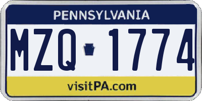 PA license plate MZQ1774