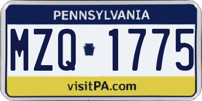 PA license plate MZQ1775