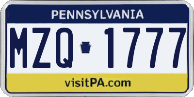 PA license plate MZQ1777