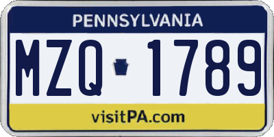 PA license plate MZQ1789