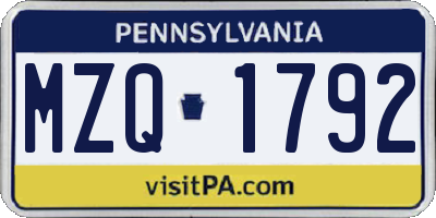 PA license plate MZQ1792