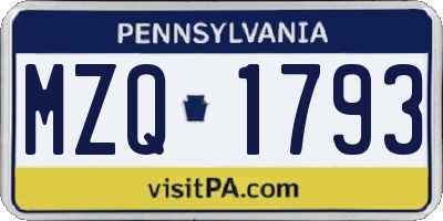 PA license plate MZQ1793