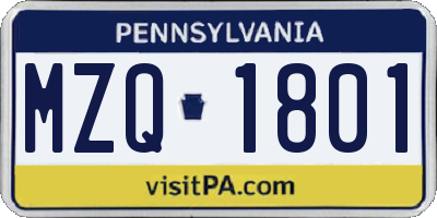PA license plate MZQ1801