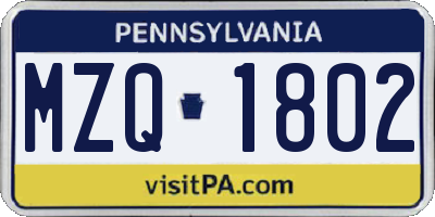 PA license plate MZQ1802